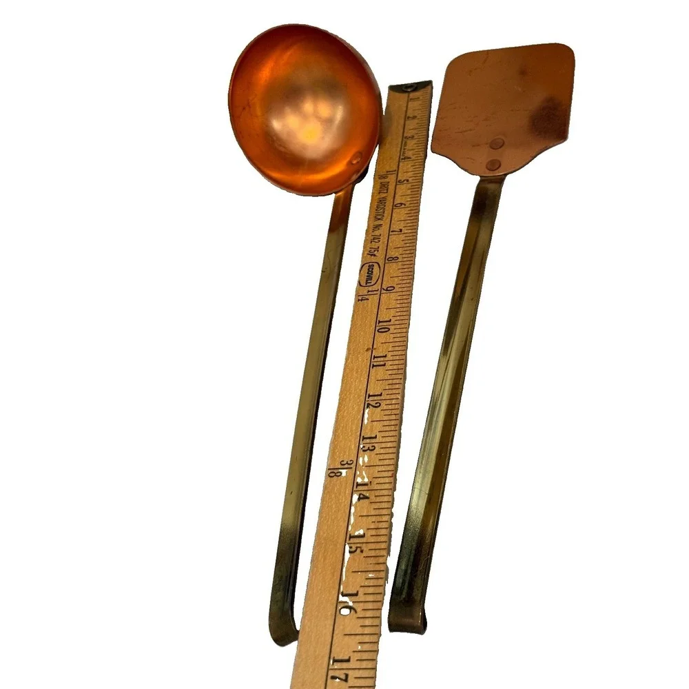 Vintage/Antique Solid Copper & Brass Handle 2pc Utensil Set w/ Hanging Loops